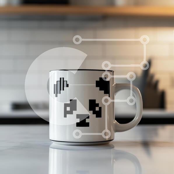 Intra Συλλεκτικό Ξύλινο Παζλ Plywood  4mm - Κούπα Panda Pixel Art στον πάγκο της κουζίνας Σε Ξύλινο Κουτί - Διαστάσεις: 10x10 cm – 25 κομμάτια