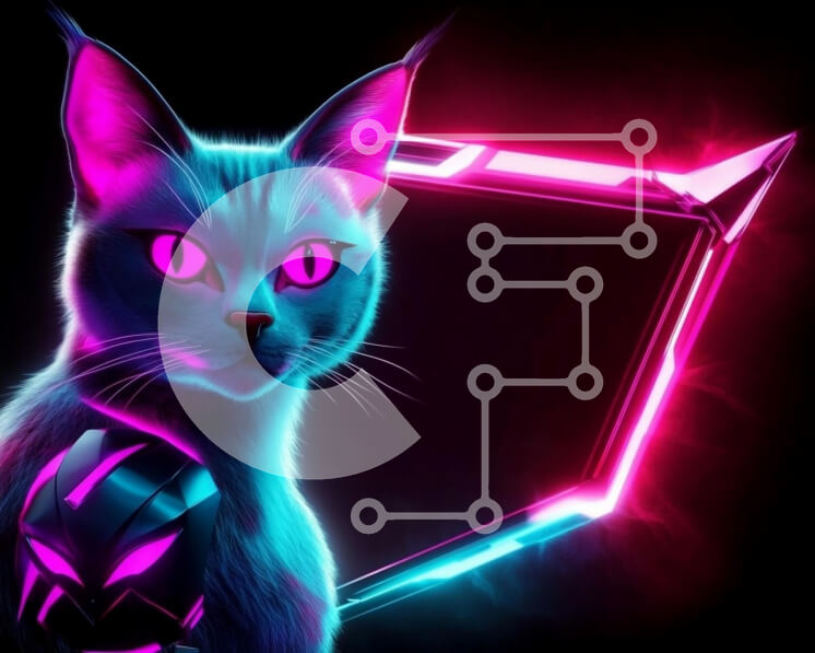 Intra Συλλεκτικό Ξύλινο Παζλ Plywood  4mm - Στυλιζαρισμένη γάτα νέον Σε Ξύλινο Κουτί - Διαστάσεις: 10x10 cm – 25 κομμάτια