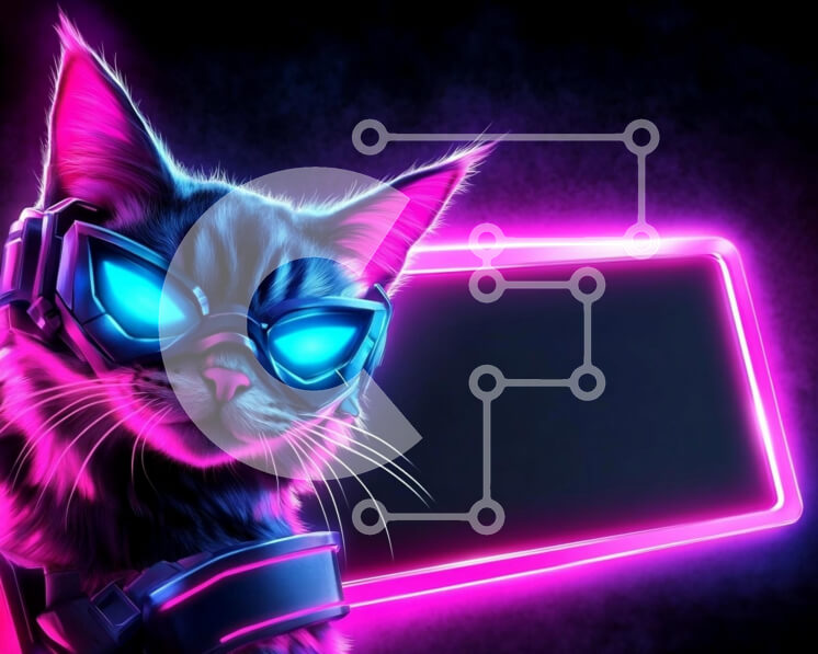 Intra Συλλεκτικό Ξύλινο Παζλ Plywood  4mm - Φουτουριστική γάτα με φώτα νέον Σε Ξύλινο Κουτί - Διαστάσεις: 10x10 cm – 25 κομμάτια