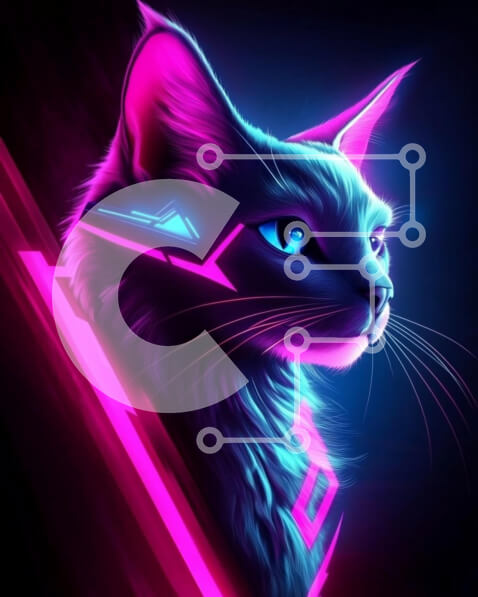 Σετ των 2 Intra Συλλεκτικό Ξύλινο Παζλ Plywood  4mm - Φουτουριστική γάτα νέον Σε Ξύλινο Κουτί - Διαστάσεις: 10x10 cm – 25 κομμάτια