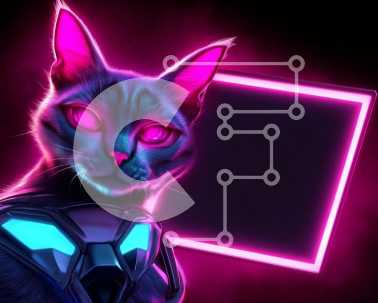 Intra Συλλεκτικό Ξύλινο Παζλ Plywood  4mm - Φουτουριστική γάτα νέον Σε Ξύλινο Κουτί - Διαστάσεις: 10x10 cm – 25 κομμάτια