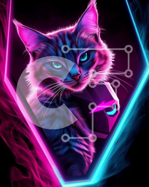 Σετ των 2 Intra Συλλεκτικό Ξύλινο Παζλ Plywood  4mm - Φουτουριστική τέχνη γάτας Σε Ξύλινο Κουτί - Διαστάσεις: 10x10 cm – 25 κομμάτια