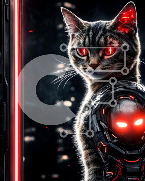 Σετ των 2 Intra Συλλεκτικό Ξύλινο Παζλ Plywood  4mm - Φουτουριστική γάτα με στοιχεία Cyborg Σε Ξύλινο Κουτί - Διαστάσεις: 10x10 cm – 25 κομμάτια