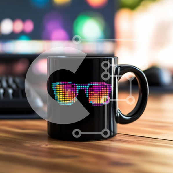 Intra Συλλεκτικό Ξύλινο Παζλ Plywood  4mm - Κούπα γυαλιών ηλίου Pixelated σε ένα γραφείο Σε Ξύλινο Κουτί - Διαστάσεις: 10x10 cm – 25 κομμάτια