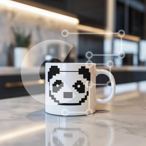 Intra Συλλεκτικό Ξύλινο Παζλ Plywood  4mm - Κούπα Panda Pixel Art σε μαρμάρινο πάγκο Σε Ξύλινο Κουτί - Διαστάσεις: 10x10 cm – 25 κομμάτια
