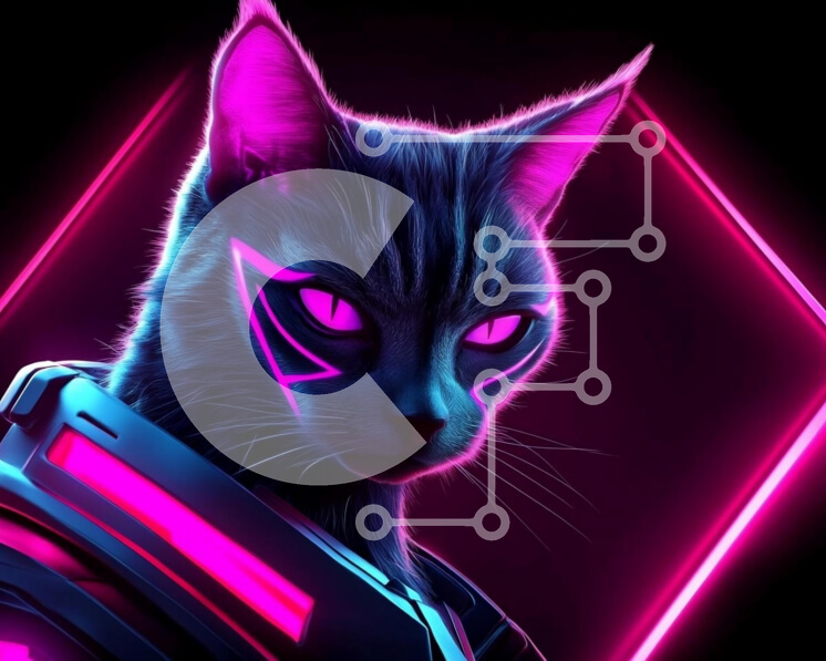 Σετ των 2 Intra Συλλεκτικό Ξύλινο Παζλ Plywood  4mm - Φουτουριστική γάτα με νέον τόνους Σε Ξύλινο Κουτί - Διαστάσεις: 10x10 cm – 25 κομμάτια