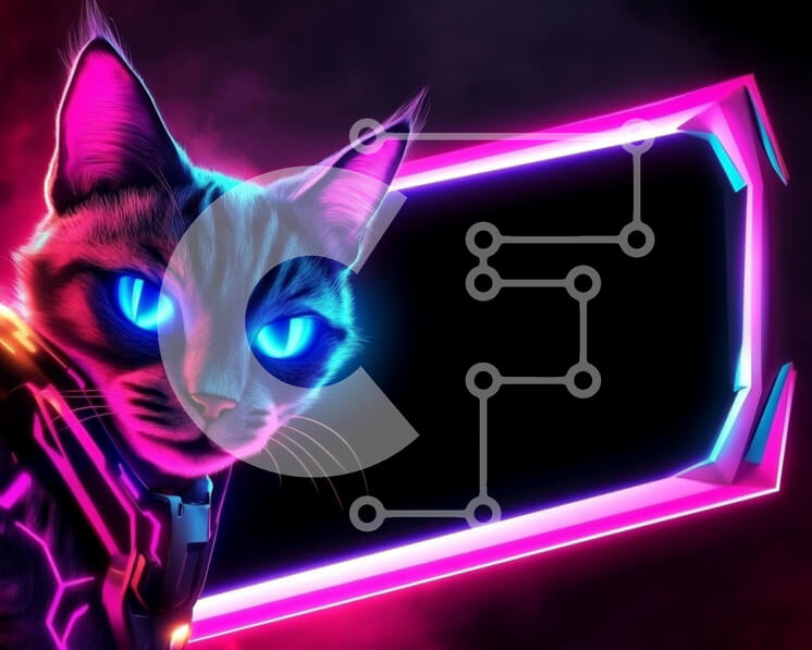 Intra Συλλεκτικό Ξύλινο Παζλ Plywood  4mm - Φουτουριστική γάτα με φώτα νέον Σε Ξύλινο Κουτί - Διαστάσεις Puzzle: 10x10 cm – 25 κομμάτια