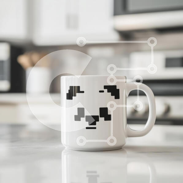 Intra Συλλεκτικό Ξύλινο Παζλ Plywood  4mm - Κεραμική κούπα με σχέδιο Panda Pixelated στη Μοντέρνα Κουζίνα Σε Ξύλινο Κουτί - Διαστάσεις: 10x10 cm – 25 κομμάτια