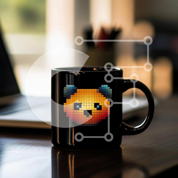 Intra Συλλεκτικό Ξύλινο Παζλ Plywood  4mm - Pixelated κούπα αρκούδας σε ένα ξύλινο τραπέζι Σε Ξύλινο Κουτί - Διαστάσεις: 10x10 cm – 25 κομμάτια