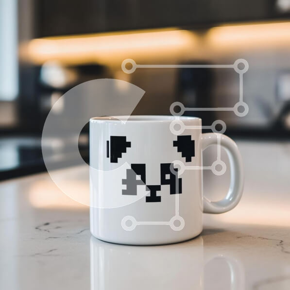 Intra Συλλεκτικό Ξύλινο Παζλ Plywood  4mm - Κούπα Panda Pixel-Art σε μαρμάρινο πάγκο Σε Ξύλινο Κουτί - Διαστάσεις: 10x10 cm – 25 κομμάτια