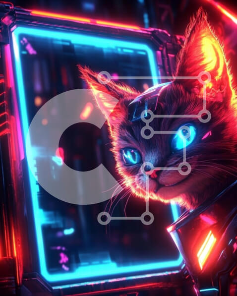 Σετ των 2 Intra Συλλεκτικό Ξύλινο Παζλ Plywood  4mm - Φουτουριστική γάτα σε νέον σκηνικό Σε Ξύλινο Κουτί - Διαστάσεις: 10x10 cm – 25 κομμάτια