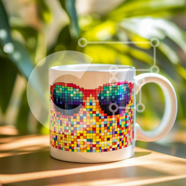 Intra Συλλεκτικό Ξύλινο Παζλ Plywood  4mm - Πολύχρωμη κούπα pixelated με σχέδιο γυαλιών ηλίου Σε Ξύλινο Κουτί - Διαστάσεις: 10x10 cm – 25 κομμάτια