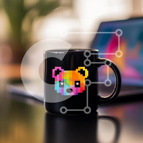 Intra Συλλεκτικό Ξύλινο Παζλ Plywood  4mm - Πολύχρωμη κούπα αρκούδας Pixel Art στο τραπέζι Σε Ξύλινο Κουτί - Διαστάσεις: 10x10 cm – 25 κομμάτια