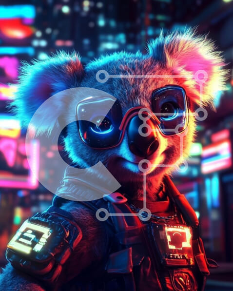 Σετ των 2 Intra Συλλεκτικό Ξύλινο Παζλ Plywood  4mm - Φουτουριστικό κοάλα με φώτα νέον Σε Ξύλινο Κουτί - Διαστάσεις: 10x10 cm – 25 κομμάτια