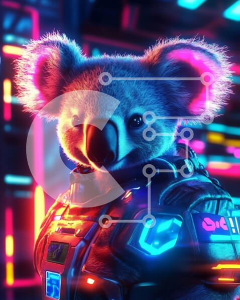 Σετ των 2 Intra Συλλεκτικό Ξύλινο Παζλ Plywood  4mm - Φουτουριστικό κοάλα σε σκηνικό επιστημονικής φαντασίας Σε Ξύλινο Κουτί - Διαστάσεις: 10x10 cm – 25 κομμάτια