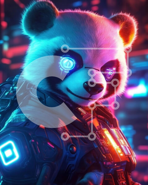 Intra Συλλεκτικό Ξύλινο Παζλ Plywood  4mm - Φουτουριστικός χαρακτήρας Panda Σε Ξύλινο Κουτί - Διαστάσεις Puzzle: 10x10 cm – 25 κομμάτια