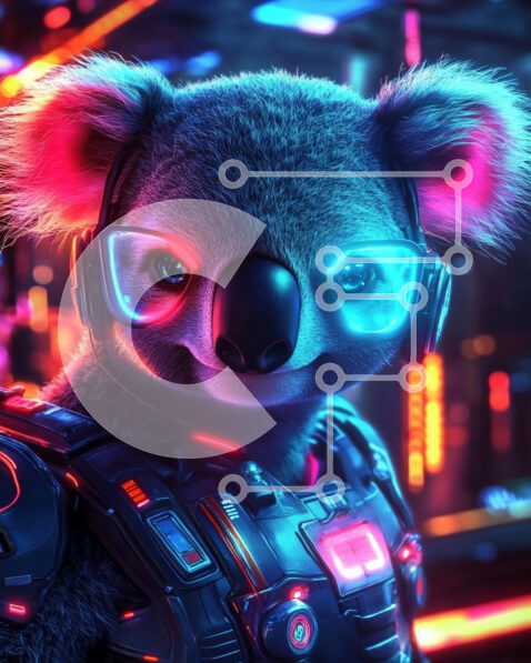 Σετ των 2 Intra Συλλεκτικό Ξύλινο Παζλ Plywood  4mm - Φουτουριστικό κοάλα σε φώτα νέον Σε Ξύλινο Κουτί - Διαστάσεις: 10x10 cm – 25 κομμάτια