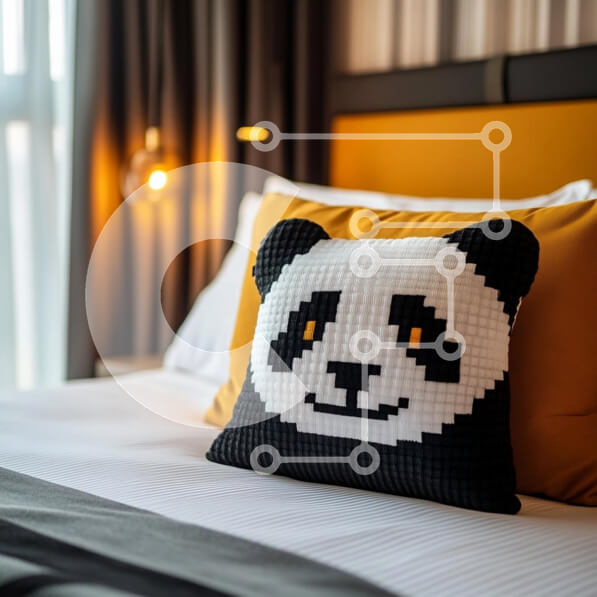 Intra Συλλεκτικό Ξύλινο Παζλ Plywood  4mm - Άνετο υπνοδωμάτιο με μαξιλάρι panda Σε Ξύλινο Κουτί - Διαστάσεις Puzzle: 10x10 cm – 25 κομμάτια