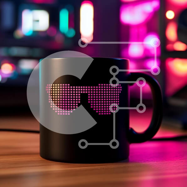 Intra Συλλεκτικό Ξύλινο Παζλ Plywood  4mm - Κομψή κούπα με σχέδιο γυαλιών ηλίου Pixelated Σε Ξύλινο Κουτί - Διαστάσεις: 10x10 cm – 25 κομμάτια