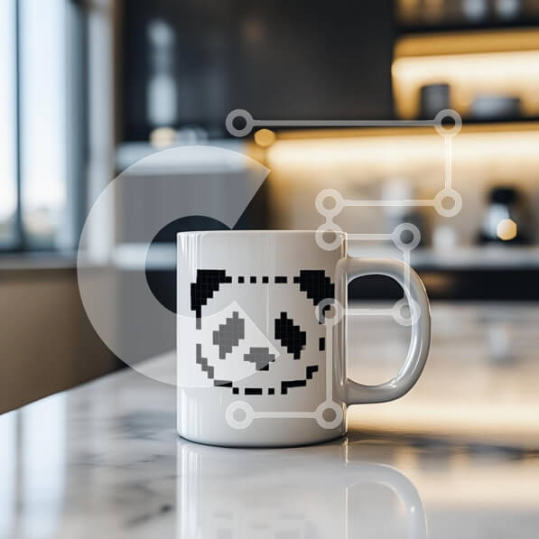 Intra Συλλεκτικό Ξύλινο Παζλ Plywood  4mm - Κούπα Panda Pixelated στη Μοντέρνα Κουζίνα Σε Ξύλινο Κουτί - Διαστάσεις: 10x10 cm – 25 κομμάτια