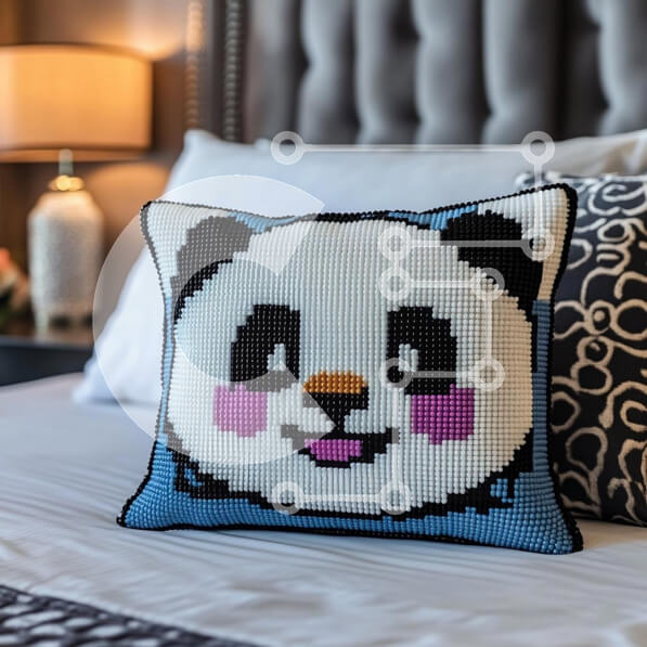 Intra Συλλεκτικό Ξύλινο Παζλ Plywood  4mm - Χαριτωμένο μαξιλάρι Panda σε ένα κρεβάτι Σε Ξύλινο Κουτί - Διαστάσεις Puzzle: 10x10 cm – 25 κομμάτια