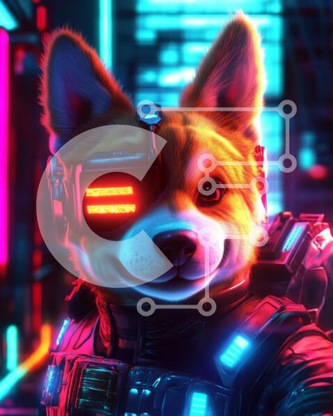 Σετ των 2 Intra Συλλεκτικό Ξύλινο Παζλ Plywood  4mm - Φουτουριστικό Cyber ​​Corgi στην πόλη του Νέον Σε Ξύλινο Κουτί - Διαστάσεις: 10x10 cm – 25 κομμάτια