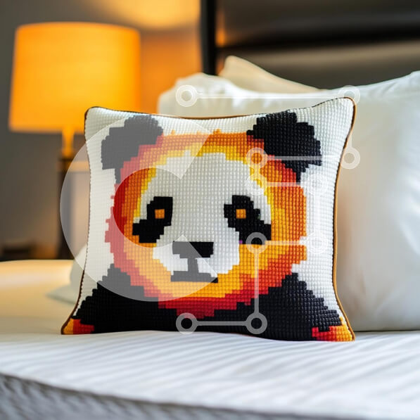 Intra Συλλεκτικό Ξύλινο Παζλ Plywood  4mm - Διακοσμητικό μαξιλάρι Panda στο κρεβάτι Σε Ξύλινο Κουτί - Διαστάσεις Puzzle: 10x10 cm – 25 κομμάτια