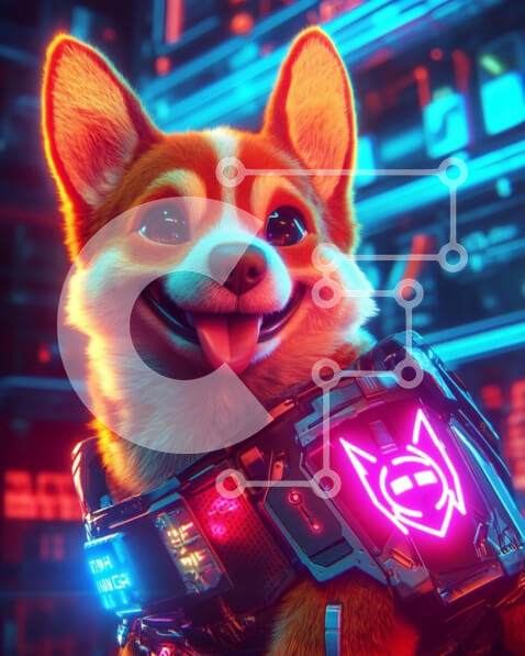 Σετ των 2 Intra Συλλεκτικό Ξύλινο Παζλ Plywood  4mm - Γοητευτικό Corgi σε φουτουριστικό περιβάλλον Σε Ξύλινο Κουτί - Διαστάσεις: 10x10 cm – 25 κομμάτια