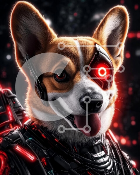 Σετ των 2 Intra Συλλεκτικό Ξύλινο Παζλ Plywood  4mm - Cybernetic Corgi με φουτουριστική πανοπλία Σε Ξύλινο Κουτί - Διαστάσεις: 10x10 cm – 25 κομμάτια