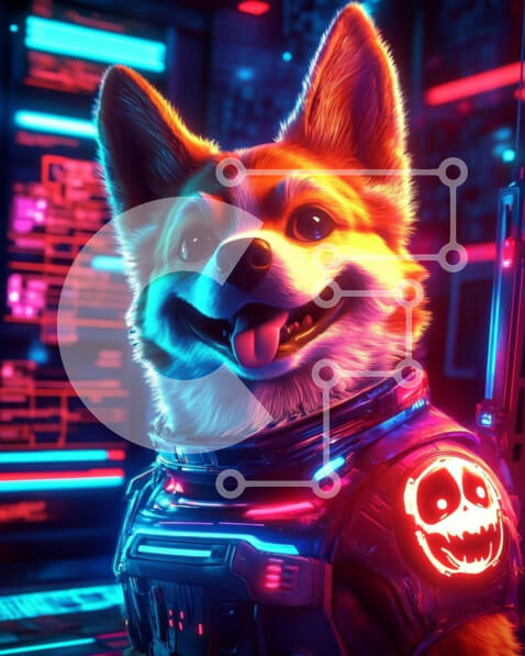 Σετ των 2 Intra Συλλεκτικό Ξύλινο Παζλ Plywood  4mm - Corgi σε διαστημική στολή με νέον φόντο Σε Ξύλινο Κουτί - Διαστάσεις: 10x10 cm – 25 κομμάτια