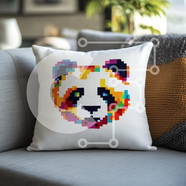 Intra Συλλεκτικό Ξύλινο Παζλ Plywood  4mm - Πολύχρωμο μαξιλάρι Panda σε έναν καναπέ Σε Ξύλινο Κουτί - Διαστάσεις Puzzle: 10x10 cm – 25 κομμάτια