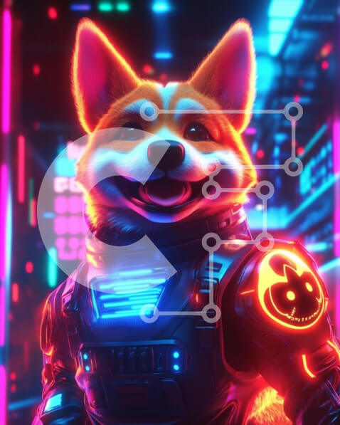 Σετ των 2 Intra Συλλεκτικό Ξύλινο Παζλ Plywood  4mm - Φουτουριστικό Corgi σε περιβάλλον νέον Σε Ξύλινο Κουτί - Διαστάσεις: 10x10 cm – 25 κομμάτια