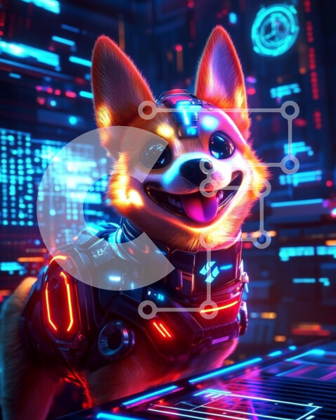 Σετ των 2 Intra Συλλεκτικό Ξύλινο Παζλ Plywood  4mm - Φουτουριστικό Corgi σε περιβάλλον υψηλής τεχνολογίας Σε Ξύλινο Κουτί - Διαστάσεις: 10x10 cm – 25 κομμάτια