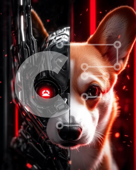 Σετ των 2 Intra Συλλεκτικό Ξύλινο Παζλ Plywood  4mm - Cyborg Corgi Σε Ξύλινο Κουτί - Διαστάσεις: 10x10 cm – 25 κομμάτια