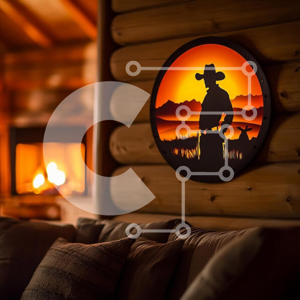 Intra Συλλεκτικό Ξύλινο Παζλ Plywood  4mm - Άνετο εσωτερικό καμπίνας με Cowboy Wall Art Σε Ξύλινο Κουτί - Διαστάσεις Puzzle: 10x10 cm – 25 κομμάτια