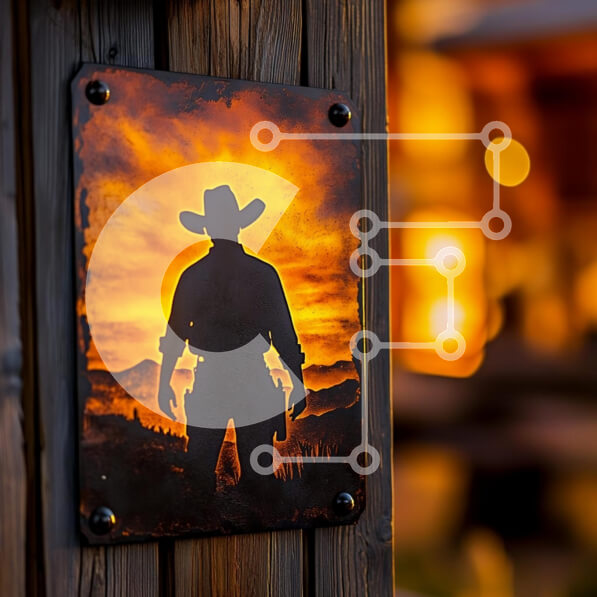 Intra Συλλεκτικό Ξύλινο Παζλ Plywood  4mm - Σιλουέτα ενός καουμπόη στο ηλιοβασίλεμα Σε Ξύλινο Κουτί - Διαστάσεις Puzzle: 10x10 cm – 25 κομμάτια