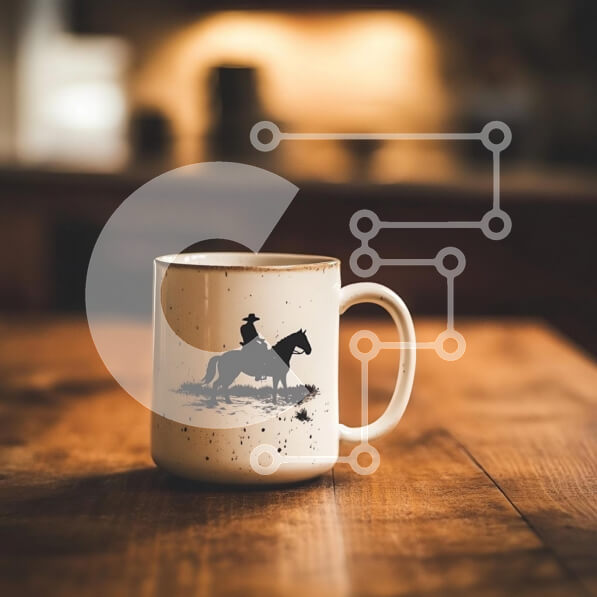 Intra Συλλεκτικό Ξύλινο Παζλ Plywood  4mm - Κεραμική κούπα με σιλουέτα καουμπόη σε ξύλινο τραπέζι Σε Ξύλινο Κουτί - Διαστάσεις: 10x10 cm – 25 κομμάτια