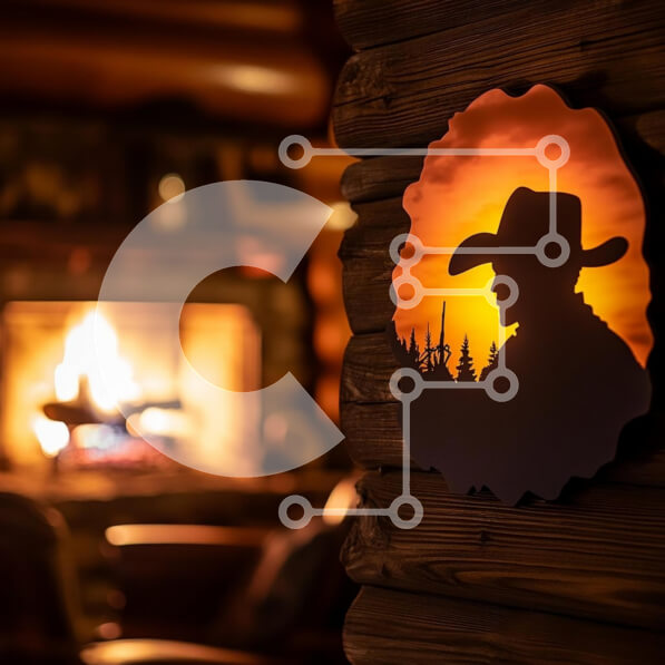 Intra Συλλεκτικό Ξύλινο Παζλ Plywood  4mm - Ρουστίκ εσωτερικό με καουμπόικη σιλουέτα και τζάκι Σε Ξύλινο Κουτί - Διαστάσεις Puzzle: 10x10 cm – 25 κομμάτια