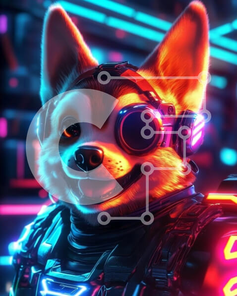 Σετ των 2 Intra Συλλεκτικό Ξύλινο Παζλ Plywood  4mm - Στυλιζαρισμένος σκύλος Corgi σε φουτουριστικό περιβάλλον Σε Ξύλινο Κουτί - Διαστάσεις: 10x10 cm – 25 κομμάτια