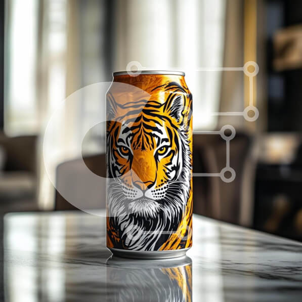 Intra Συλλεκτικό Ξύλινο Παζλ Plywood  4mm - Tiger Illustrated δοχείο ποτών σε μαρμάρινο τραπέζι Σε Ξύλινο Κουτί - Διαστάσεις: 10x10 cm – 25 κομμάτια