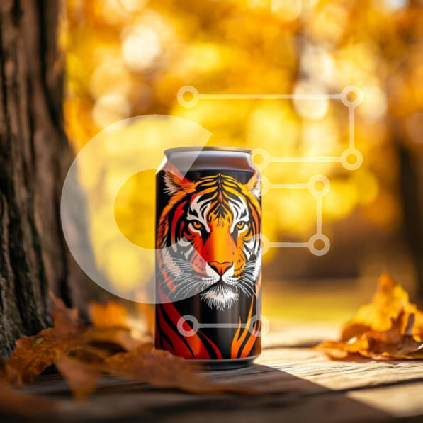 Intra Συλλεκτικό Ξύλινο Παζλ Plywood  4mm - Δοχείο ποτών με θέμα την τίγρη σε φθινοπωρινό σκηνικό Σε Ξύλινο Κουτί - Διαστάσεις: 10x10 cm – 25 κομμάτια