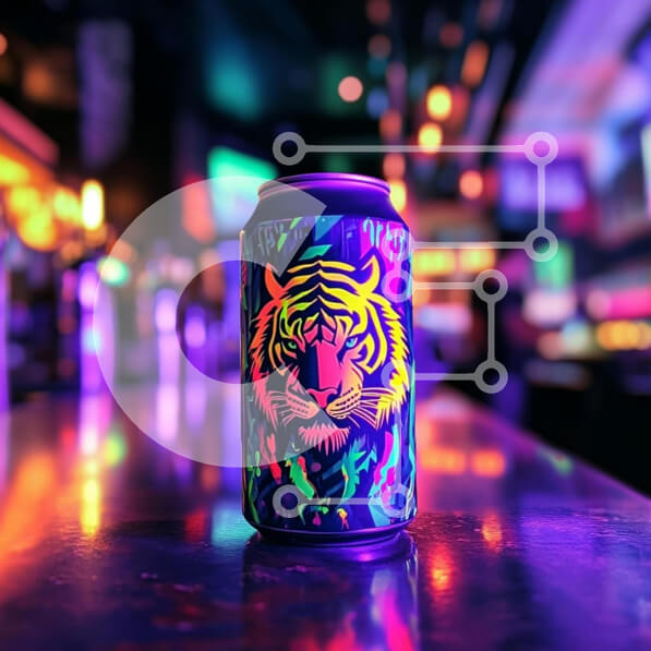 Intra Συλλεκτικό Ξύλινο Παζλ Plywood  4mm - Πολύχρωμο κουτάκι μπύρας Tiger σε σκηνικό μπαρ Σε Ξύλινο Κουτί - Διαστάσεις: 10x10 cm – 25 κομμάτια