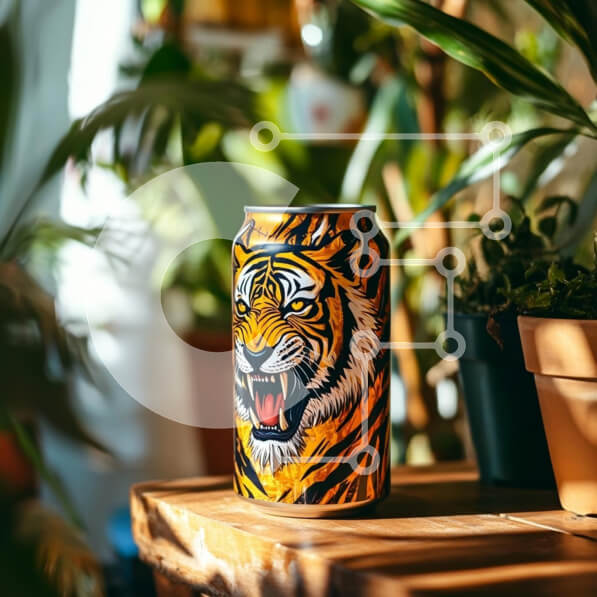 Intra Συλλεκτικό Ξύλινο Παζλ Plywood  4mm - Ζωντανή τίγρη ανάμεσα σε φυτά εσωτερικού χώρου Σε Ξύλινο Κουτί - Διαστάσεις: 10x10 cm – 25 κομμάτια