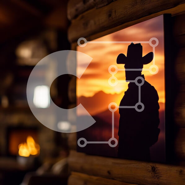 Intra Συλλεκτικό Ξύλινο Παζλ Plywood  4mm - Σιλουέτα καουμπόη στο ηλιοβασίλεμα στην άνετη καμπίνα Σε Ξύλινο Κουτί - Διαστάσεις Puzzle: 10x10 cm – 25 κομμάτια