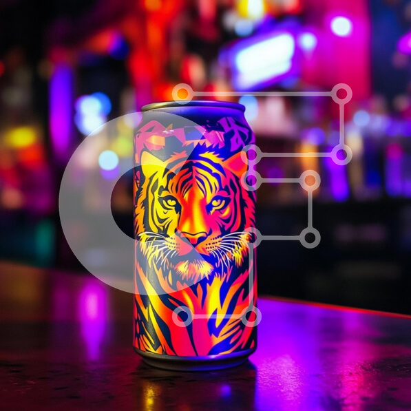 Intra Συλλεκτικό Ξύλινο Παζλ Plywood  4mm - Πολύχρωμο Tiger Can σε φώτα νέον Σε Ξύλινο Κουτί - Διαστάσεις: 10x10 cm – 25 κομμάτια