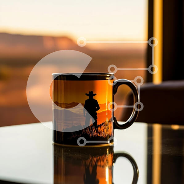 Intra Συλλεκτικό Ξύλινο Παζλ Plywood  4mm - Κούπα καουμπόη με φόντο ηλιοβασίλεμα Σε Ξύλινο Κουτί - Διαστάσεις: 10x10 cm – 25 κομμάτια