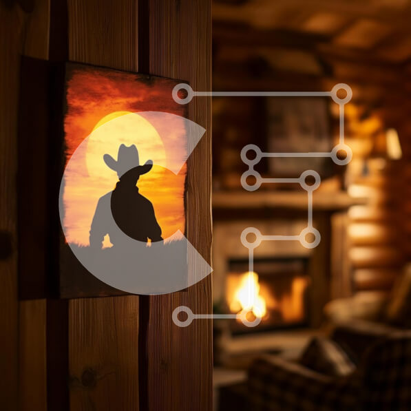 Intra Συλλεκτικό Ξύλινο Παζλ Plywood  4mm - Άνετο εσωτερικό καμπίνας με σιλουέτα καουμπόη Σε Ξύλινο Κουτί - Διαστάσεις Puzzle: 10x10 cm – 25 κομμάτια