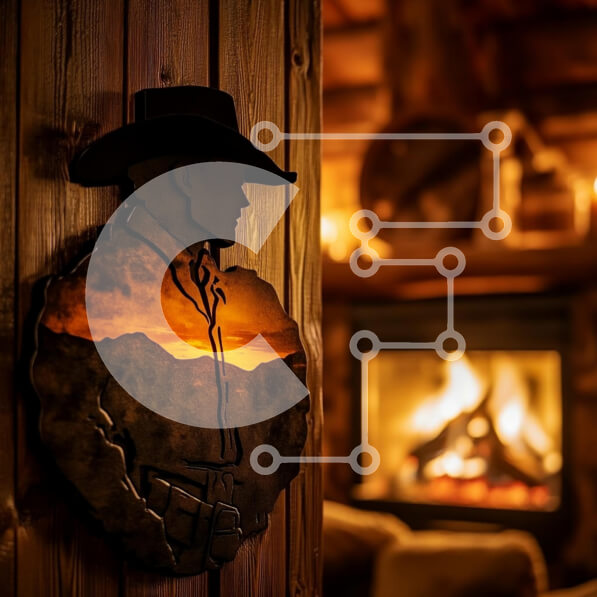 Intra Συλλεκτικό Ξύλινο Παζλ Plywood  4mm - Cowboy Silhouette Art σε άνετο ρουστίκ εσωτερικό Σε Ξύλινο Κουτί - Διαστάσεις Puzzle: 10x10 cm – 25 κομμάτια