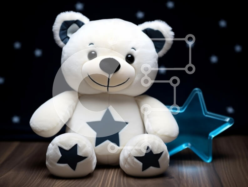 Intra Συλλεκτικό Ξύλινο Παζλ Plywood  4mm - Λούτρινο αρκουδάκι με σχέδια αστεριών και αντικείμενο μπλε αστέρι Σε Ξύλινο Κουτί - Διαστάσεις: 10x10 cm – 25 κομμάτια