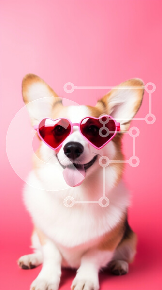 Σετ των 2 Intra Συλλεκτικό Ξύλινο Παζλ Plywood  4mm - Σκύλος Corgi με γυαλιά ηλίου σε σχήμα καρδιάς σε ροζ φόντο Σε Ξύλινο Κουτί - Διαστάσεις: 10x10 cm – 25 κομμάτια